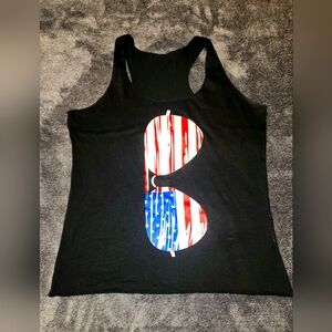 Black razor back with red white & blue glasses